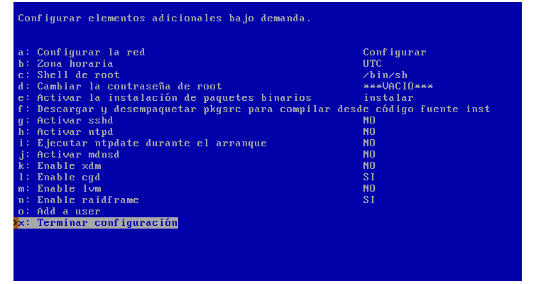 Resumen de configuración adicional