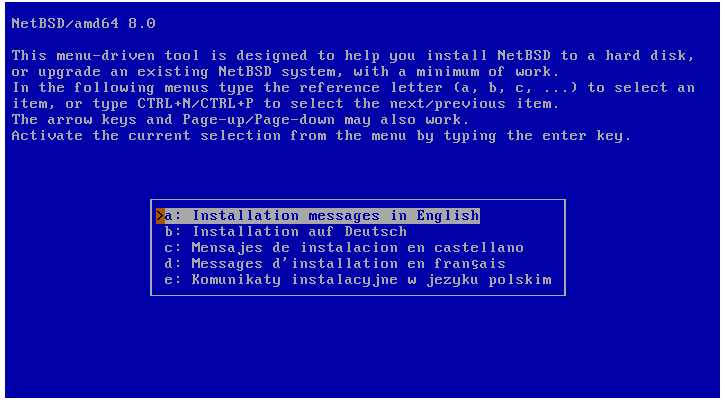 Pantalla de instalación de NetBSD